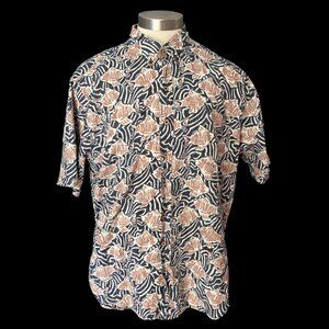 Men's Reyn Spooner Black & Red Skeleton Fish SS Button Down Shirt- Size XL